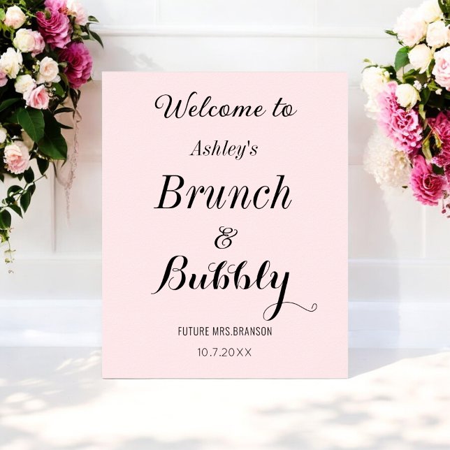 Póster Bienvenida burbujas brunch nupcial rosa (Subido por el creador)