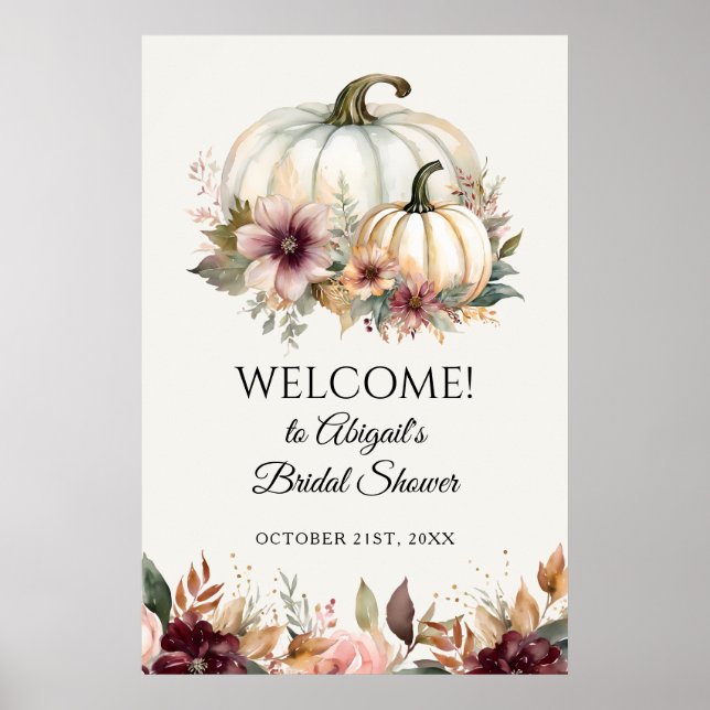 Póster Bienvenida Caída Calabaza Blanca Floral Ducha de N