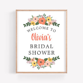 Póster Bienvenida caprichosa de coral rosado para la duch