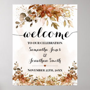Póster Bienvenida Ceremonia Boda Caída Otoño Eucalyptus P
