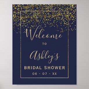 Póster Bienvenida chic de shower nupcial azul marino con 