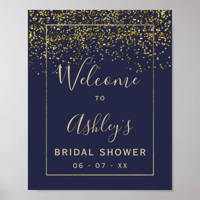 Póster Bienvenida chic de shower nupcial azul marino con  (Frente)