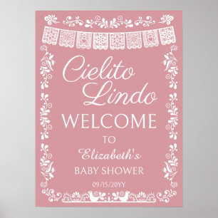 Póster Bienvenida Cielito Lindo para Baby Shower en Rosa 