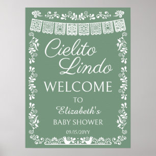Póster Bienvenida Cielito Lindo para Baby Shower en Verde
