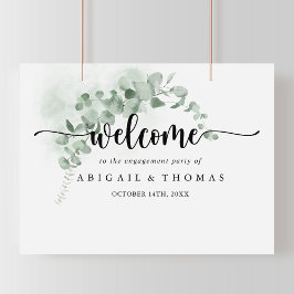 Póster Bienvenida clásica de eucalipto verde para fiesta