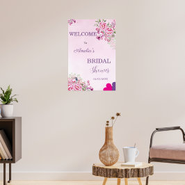 Póster Bienvenida clásica nupcial de color rosa y magenta