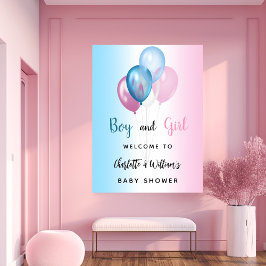 Póster Bienvenida color rosa azul chica de Baby Shower