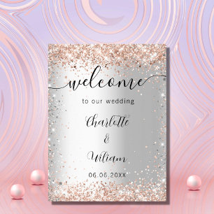 Póster Bienvenida con nombres en letra script de plata y