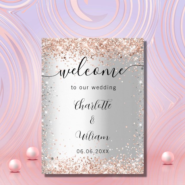 Póster Bienvenida con nombres en letra script de plata y  (Subido por el creador)