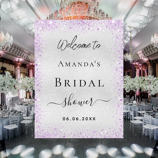 Póster Bienvenida con violeta de plata Bridal Shower (Subido por el creador)
