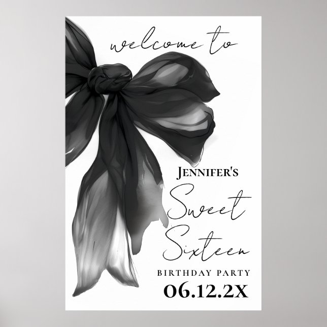 Póster Bienvenida Coquette Black Bow Script Fiesta Sweet  (Frente)