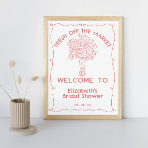 Póster Bienvenida Coral De Las Flores De Mercado Destitui