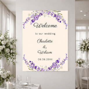 Póster Bienvenida crema acuarela lavanda boda