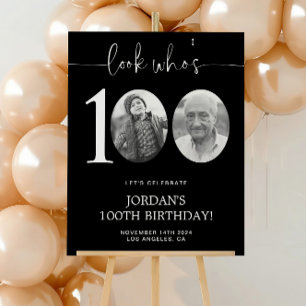 Póster Bienvenida cumpleaños 100 negro