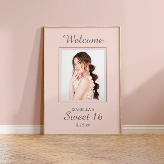 Póster Bienvenida Cumpleaños 16 Rosa Rubor Nombre Foto  (Subido por el creador)