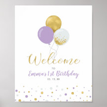 Bienvenida Cumpleaños 1 año Niña Globos Dorados y