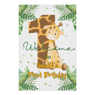 Póster Bienvenida Cumpleaños 1 de Jirafa Adorable