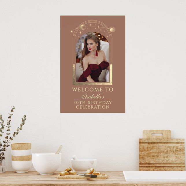 Póster Bienvenida Cumpleaños 30 Celestial Mocha Gold (Cocina)