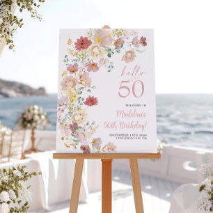 Póster Bienvenida Cumpleaños 50 Blush Pink Floral