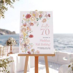 Póster Bienvenida Cumpleaños 70 Rosa Rubor Floral