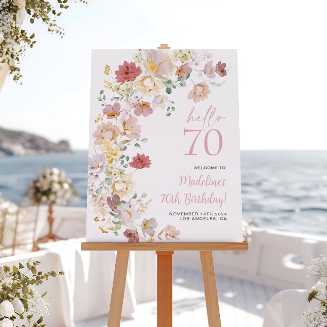 Póster Bienvenida Cumpleaños 70 Rosa Rubor Floral (Subido por el creador)