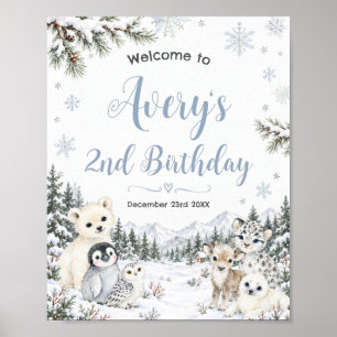 Póster Bienvenida cumpleaños animales árticos País de las