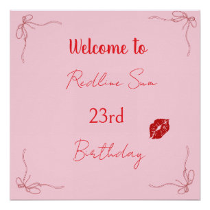 Póster Bienvenida Cumpleaños Arco Rosa Sassy Escritura Mo