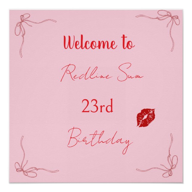 Póster Bienvenida Cumpleaños Arco Rosa Sassy Escritura Mo (Anverso)