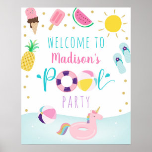 Póster Bienvenida cumpleaños del Fiesta de la piscina Ice