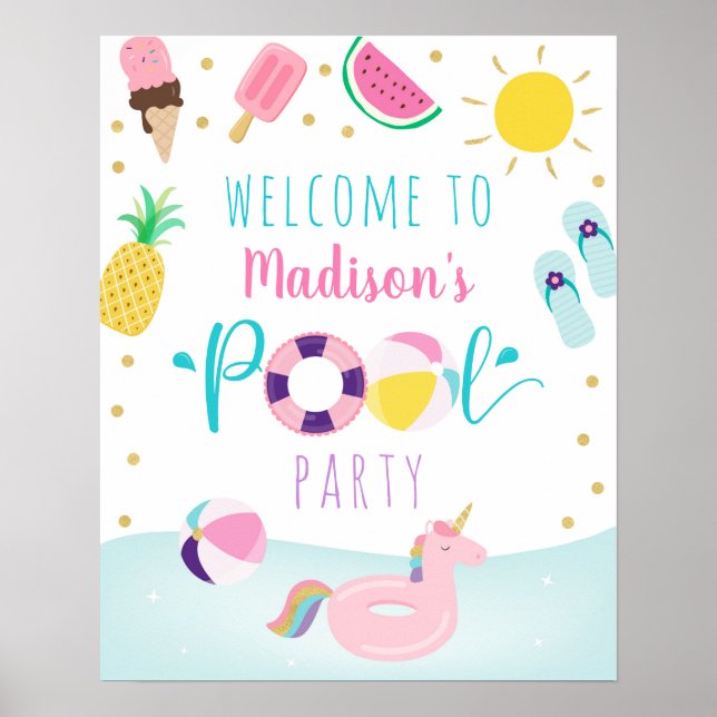 Póster Bienvenida cumpleaños del Fiesta de la piscina Ice (Frente)