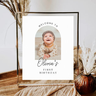 Póster Bienvenida cumpleaños Minimalista Boho Niño Niña C