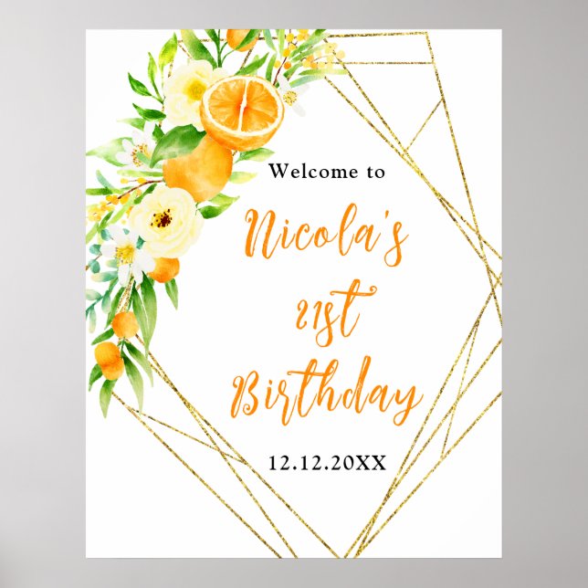 Póster Bienvenida Cumpleaños Naranjas Cítricos (Frente)