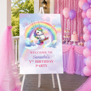 Póster Bienvenida Cumpleaños Niña Mágica Unicornio Brilla
