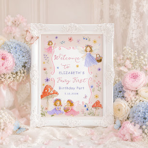 Póster Bienvenida Cumpleaños Niñas Florales Hadas Mágicas