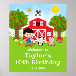 Póster Bienvenida Cumpleaños Niño Pelo Negro Granja Grane
