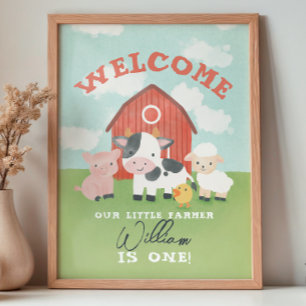 Póster Bienvenida Cumpleaños Niños Granja Animales
