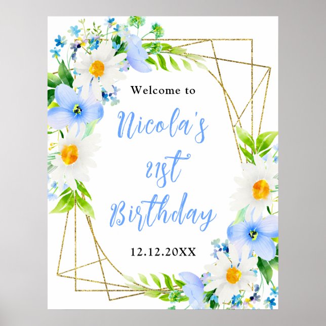Póster Bienvenida Cumpleaños Nomeolvides Margaritas (Frente)