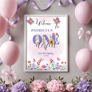 Póster Bienvenida Cumpleaños Onederful Flor Silvestre Acu