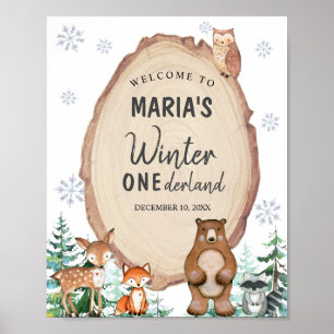 Póster Bienvenida Cumpleaños Onederland Invierno Bosque