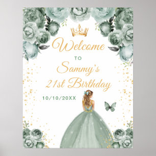 Póster Bienvenida Cumpleaños Princesa Cabello Rubio Sage