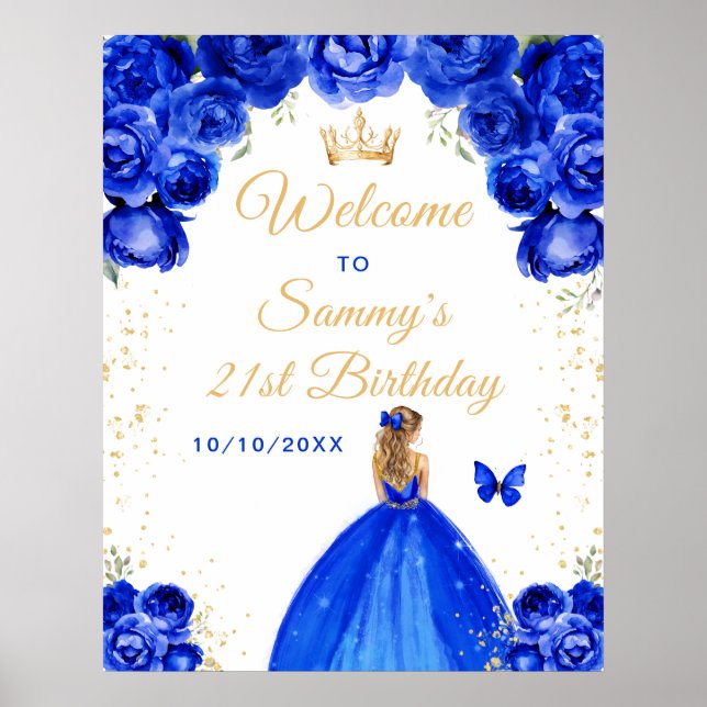 Póster Bienvenida cumpleaños Princesa de Cabello Rubio Az (Frente)