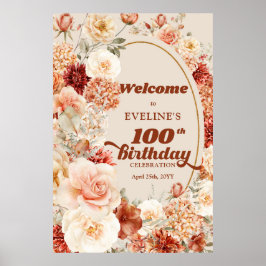 Póster Bienvenida de 100 cumpleaños floral de otoño varia