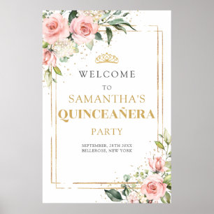 Póster Bienvenida de 15 cumpleaños del purpurina de oro d