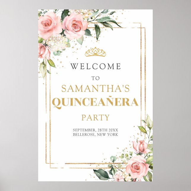 Póster Bienvenida de 15 cumpleaños del purpurina de oro d (Frente)