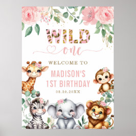Póster Bienvenida de 1er cumpleaños a Safari Animal Wild