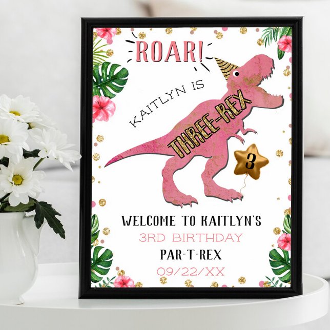 Póster Bienvenida de 3 cumpleaños de dinosaurios triples (Subido por el creador)