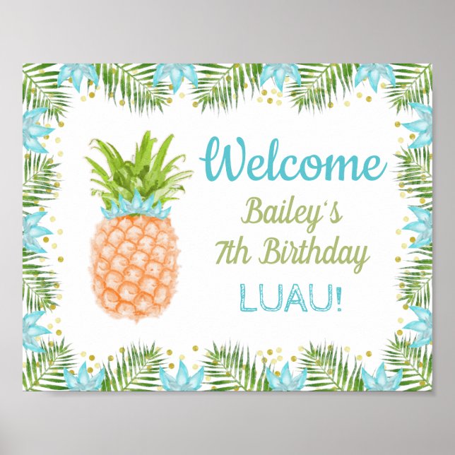 Póster Bienvenida de Aloha Luau en la fiesta de cumpleaño (Frente)