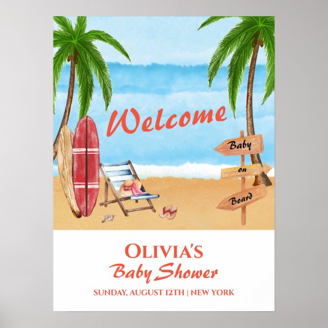 Póster Bienvenida de Baby Shower a bordo para bebés (Frente)