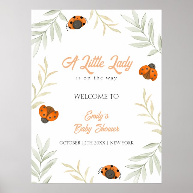 Póster Bienvenida de Baby Shower a Fall Ladybug Greeneren (Frente)