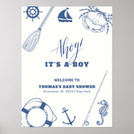 Póster Bienvenida de Baby Shower a la pesca náutica minim
